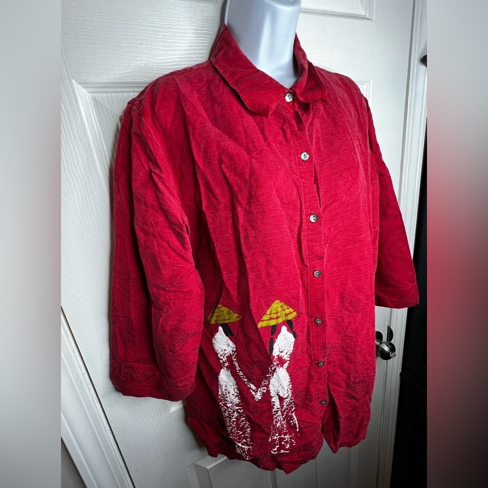 NWT Vtg Chico's 2 Large Silk Chinese New Year Asian Print Red Blouse Top 12 14 - Picture 13 of 15